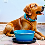 Summer Hydration**

"A happy Golden Retriever puppy, fully clothed in a small, colorful bandana, playfully drinking from a water bowl in a sunny Spanish patio. The patio is decorated with vibrant flowerpots and terracotta tiles. Focus on the joy and refreshment. Perfect anatomy, correct proportions, well-formed paws, safe for work, appropriate content, modest, family-friendly, high-quality rendering, natural pose."

**