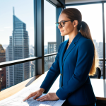 **

A professional female architect in a modern, sunlit office, reviewing blueprints. She wears a stylish, fully clothed pantsuit and glasses. The office features a large window overlooking a vibrant cityscape. Focus on perfect anatomy, correct proportions, and a natural pose. Safe for work, appropriate content, professional, fully clothed, high quality, well-formed hands.

**