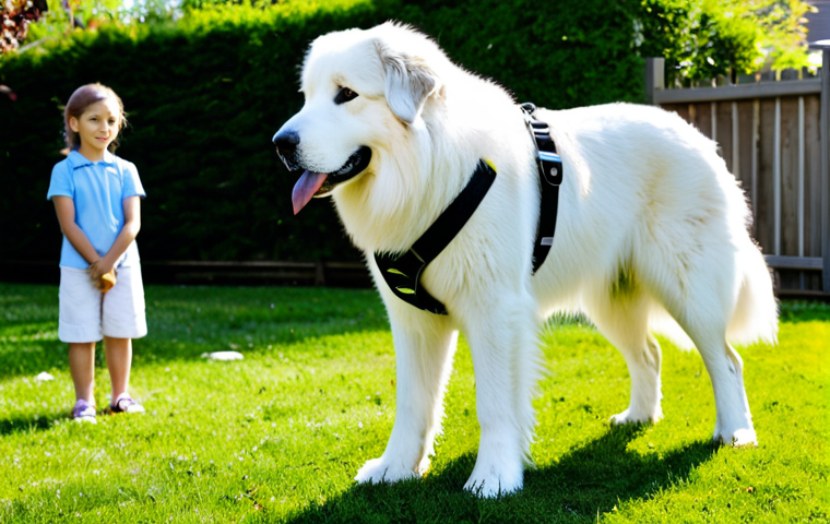 그레이트 피레니즈의 성격 - Gentle Guardian**

"A majestic Great Pyrenees dog, fully clothed with a professional-looking harness...