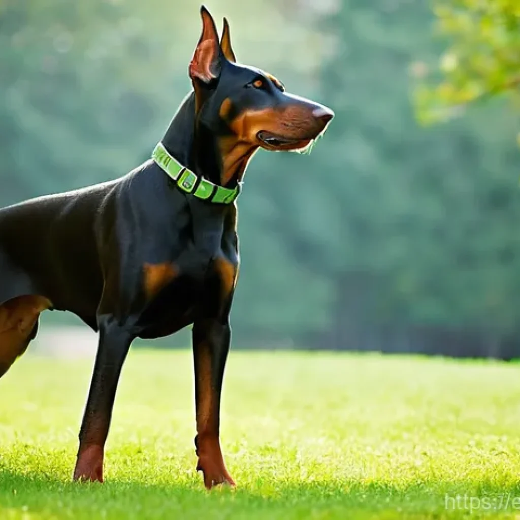 도베르만과 로트와일러 비교 - **Prompt: "An elegant and agile Doberman Pinscher stands in a vibrant, sun-drenched outdoor park. Th...