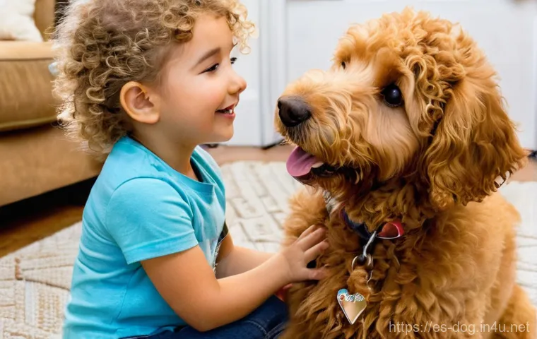 푸들 하이브리드 종류 - **Prompt 1: Playful Goldendoodle Learning Tricks with a Child**
    A bright, cheerful scene in a su...