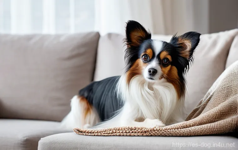 파피용의 사교성 - **Energetic Papillon on an Adventure**: A dynamic shot of a Papillon dog mid-stride, running freely ...