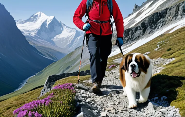 세인트 버나드의 체력 - **Prompt 1: Serene Trail Companion**
    "A majestic and calm Saint Bernard walking leisurely on a s...