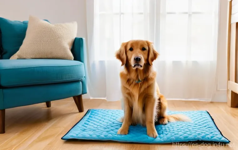 강아지 기저귀 사용법 - **Prompt 1: "The Perfect Fit"**
    A bright, well-lit indoor scene capturing a happy, medium-sized ...