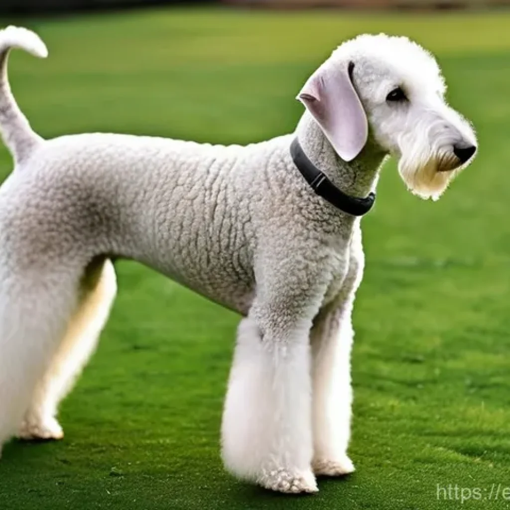 베들링턴 테리어 털 관리 - **"Lamb-like Elegance"**
    A majestic Bedlington Terrier, standing gracefully, perfectly embodying...