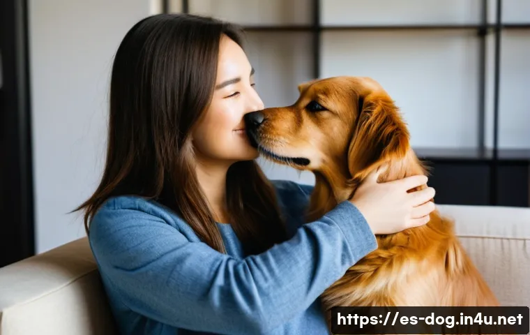 강아지 알러지 예방 - **Prompt 1: Affectionate Petting with Subtle Allergy Symptoms**
    "A candid, realistic photograph ...